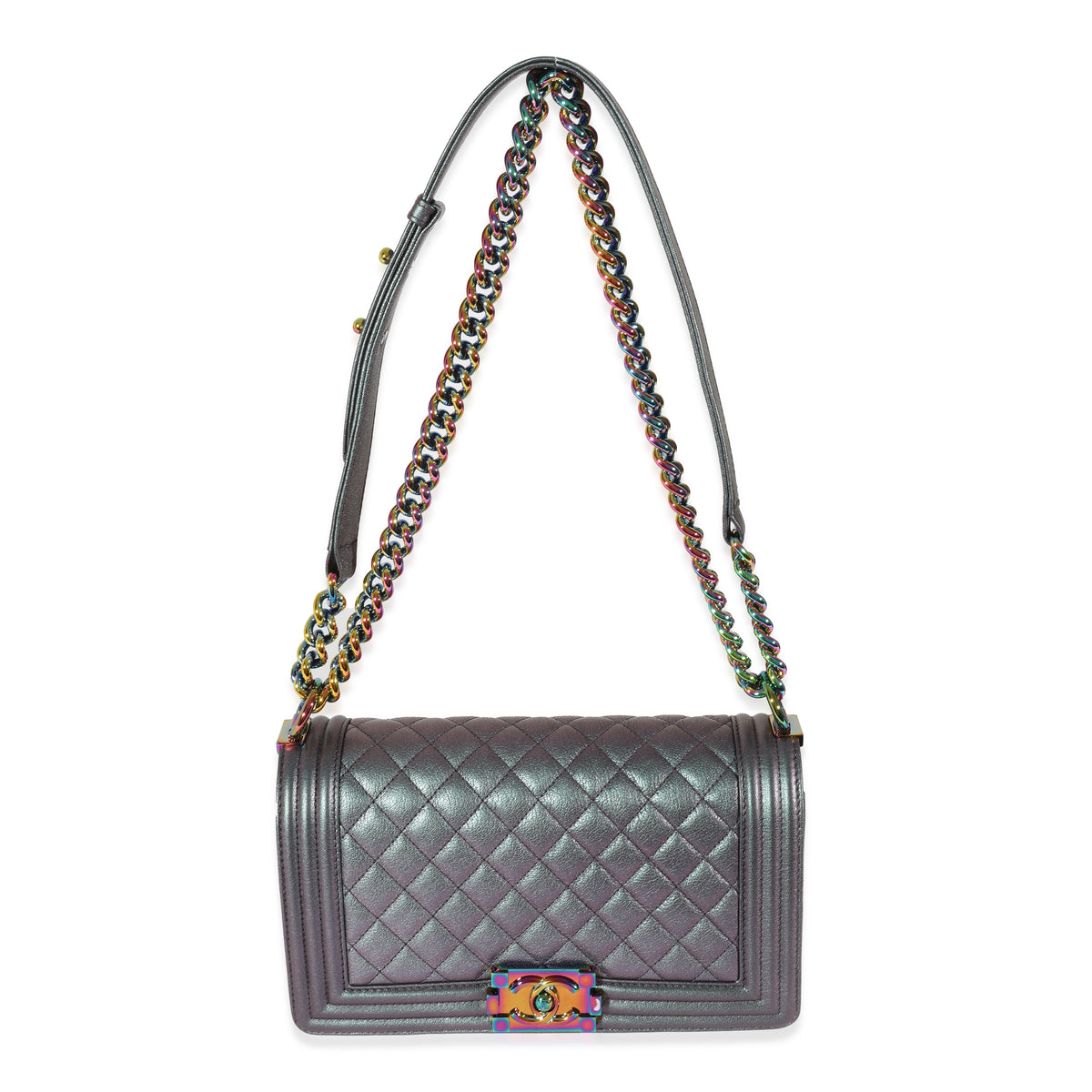 Chanel Purple Calfskin Iridescent Medium Boy Bag