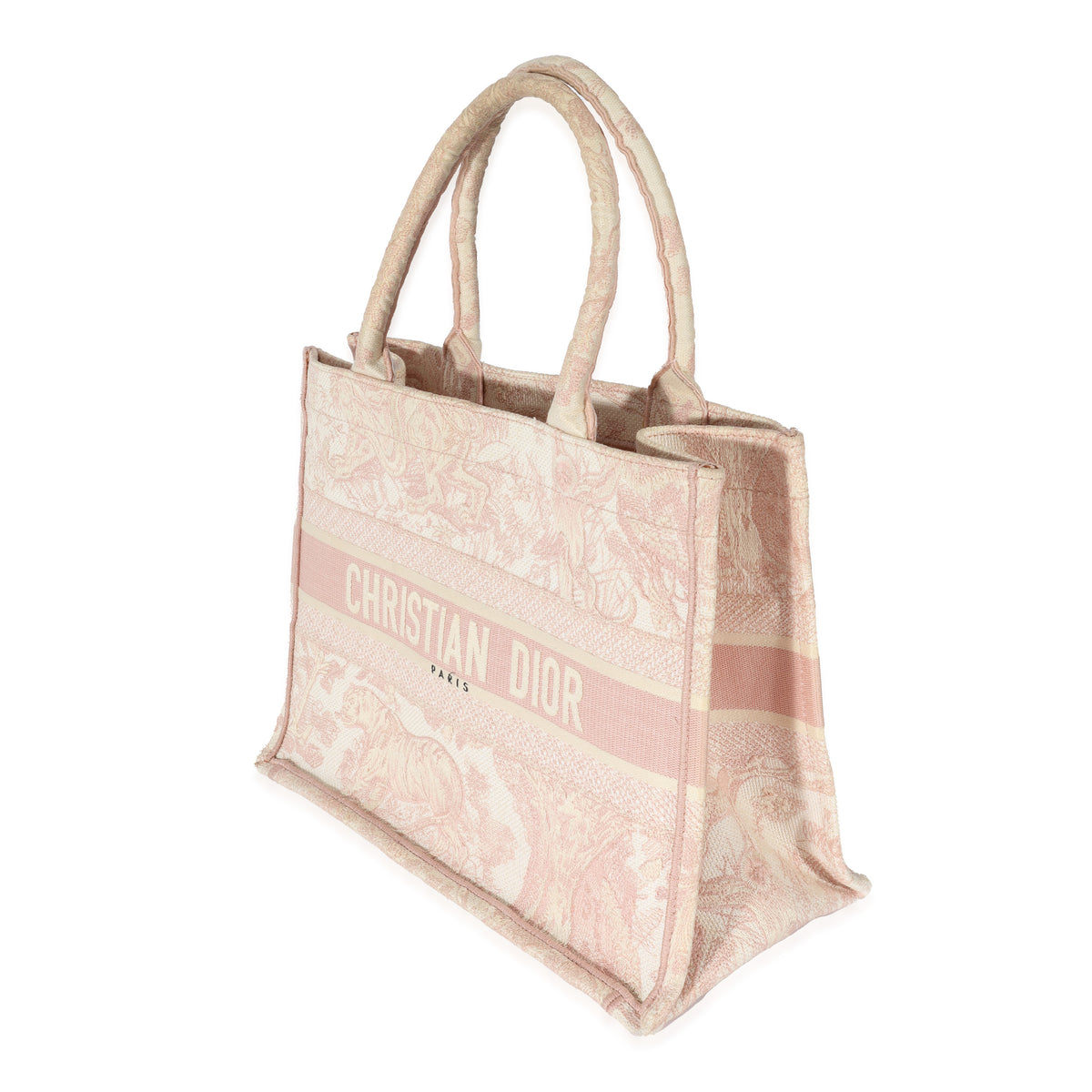 Christian Dior Medium Book Tote Toile De Jouy Reverse Embroidery Pink Canvas