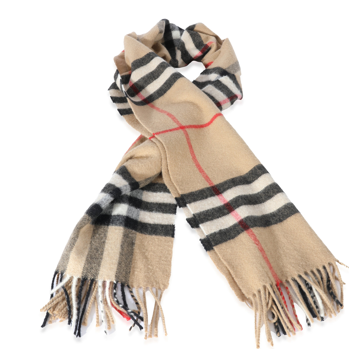 Burberry Classic Check Beige Cashmere Fringe Scarf myGemma