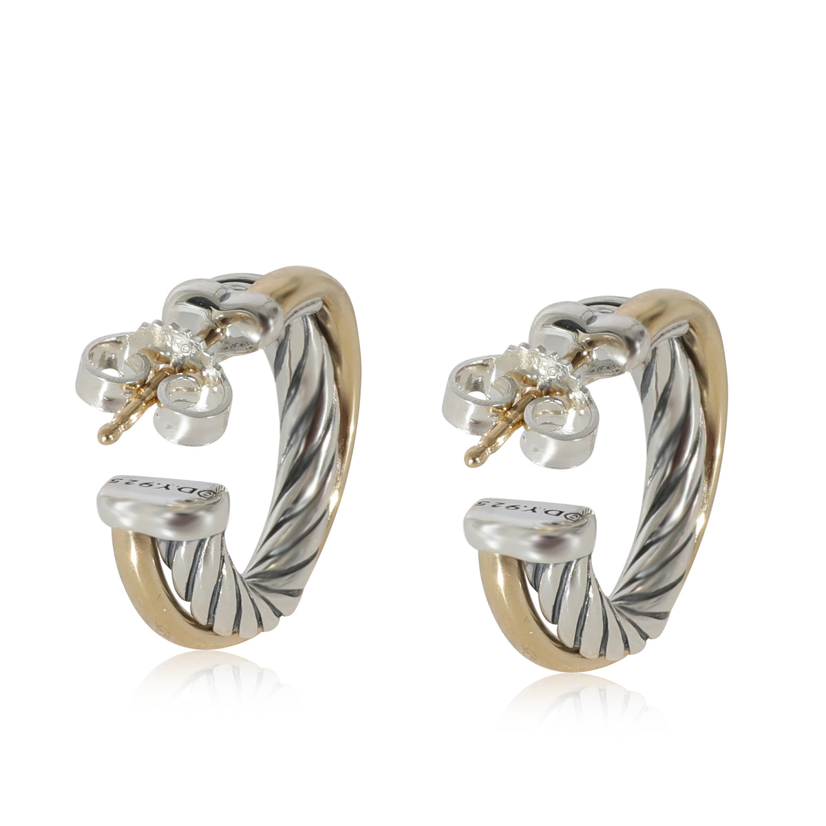 David Yurman Small Crossover Hoop Earrings in Yellow Gold/Sterling Silver