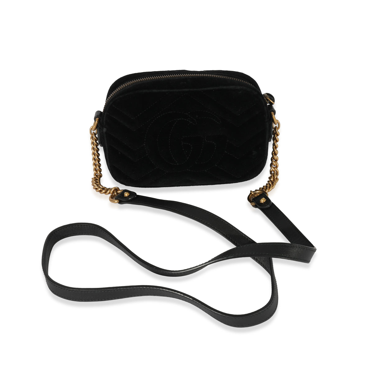 Gucci Black Velvet Marquise Crystals Marmont Mini Bag