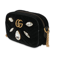 Gucci Black Velvet Marquise Crystals Marmont Mini Bag