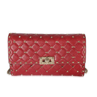 Valentino Red Leather Rockstud Spike Chain Wallet