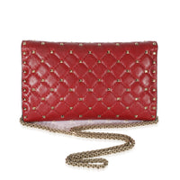 Valentino Red Leather Rockstud Spike Chain Wallet