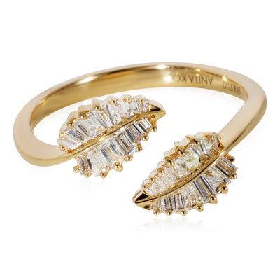 Anita Ko Palm Leaf Bypass Ring in 18k Yellow Gold 0.37 CTW