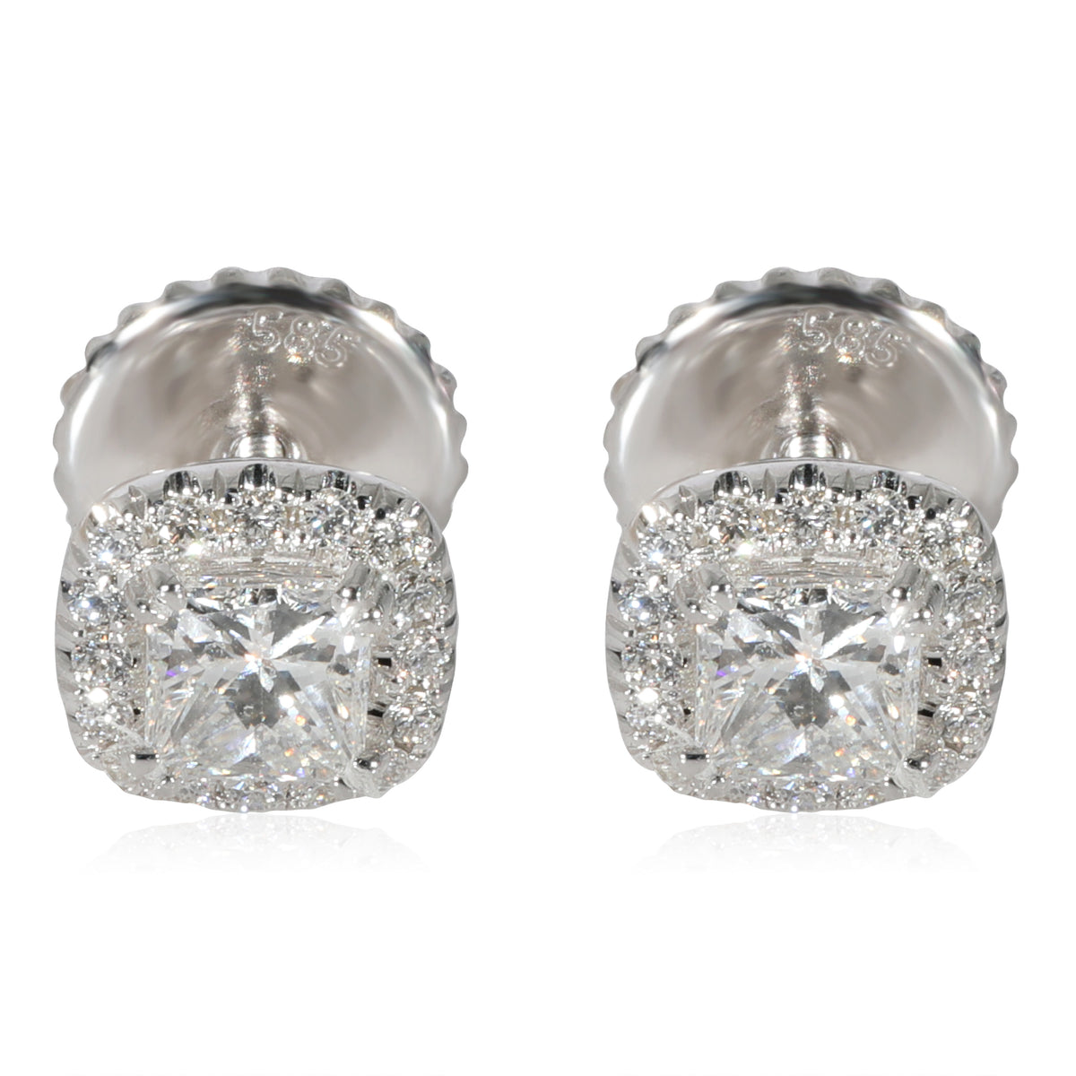 Halo Princess Diamond Earrings in 14k White Gold H-I SI 1 CTW