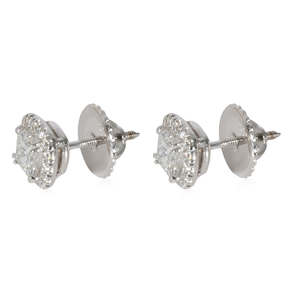 Halo Princess Diamond Earrings in 14k White Gold H-I SI 1 CTW