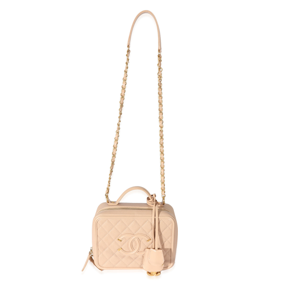 Handbags Chanel Chanel Beige Quilted Caviar Leather Medium CC Filigree Vanity Case Bag