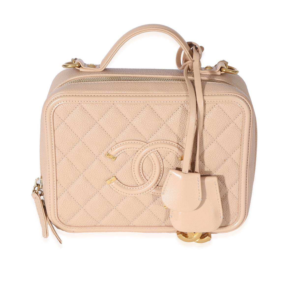 CHANEL Caviar Quilted Small CC Filigree Vanity Case Beige Black |  FASHIONPHILE