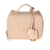 Chanel Beige Caviar CC Filigree Vanity Case