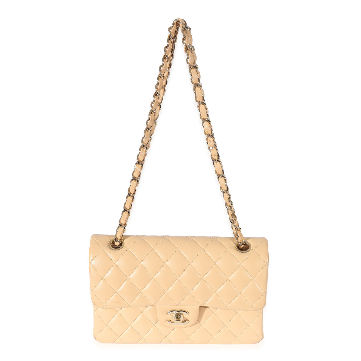 Chanel Beige Quilted Lambskin Small Classic Double Flap Bag