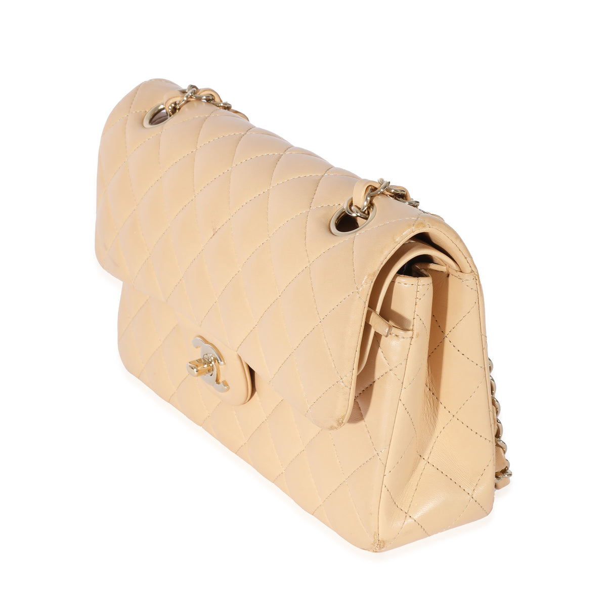 Chanel Beige Quilted Lambskin Small Classic Double Flap Bag