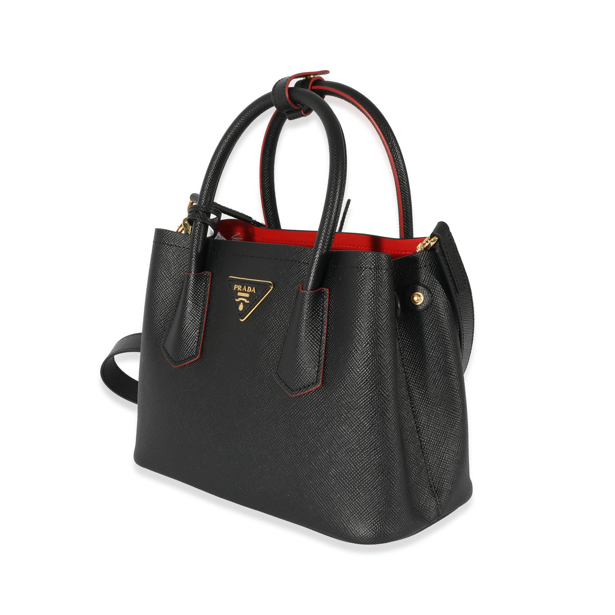 Black/fiery Red Medium Saffiano Leather Double Prada Bag