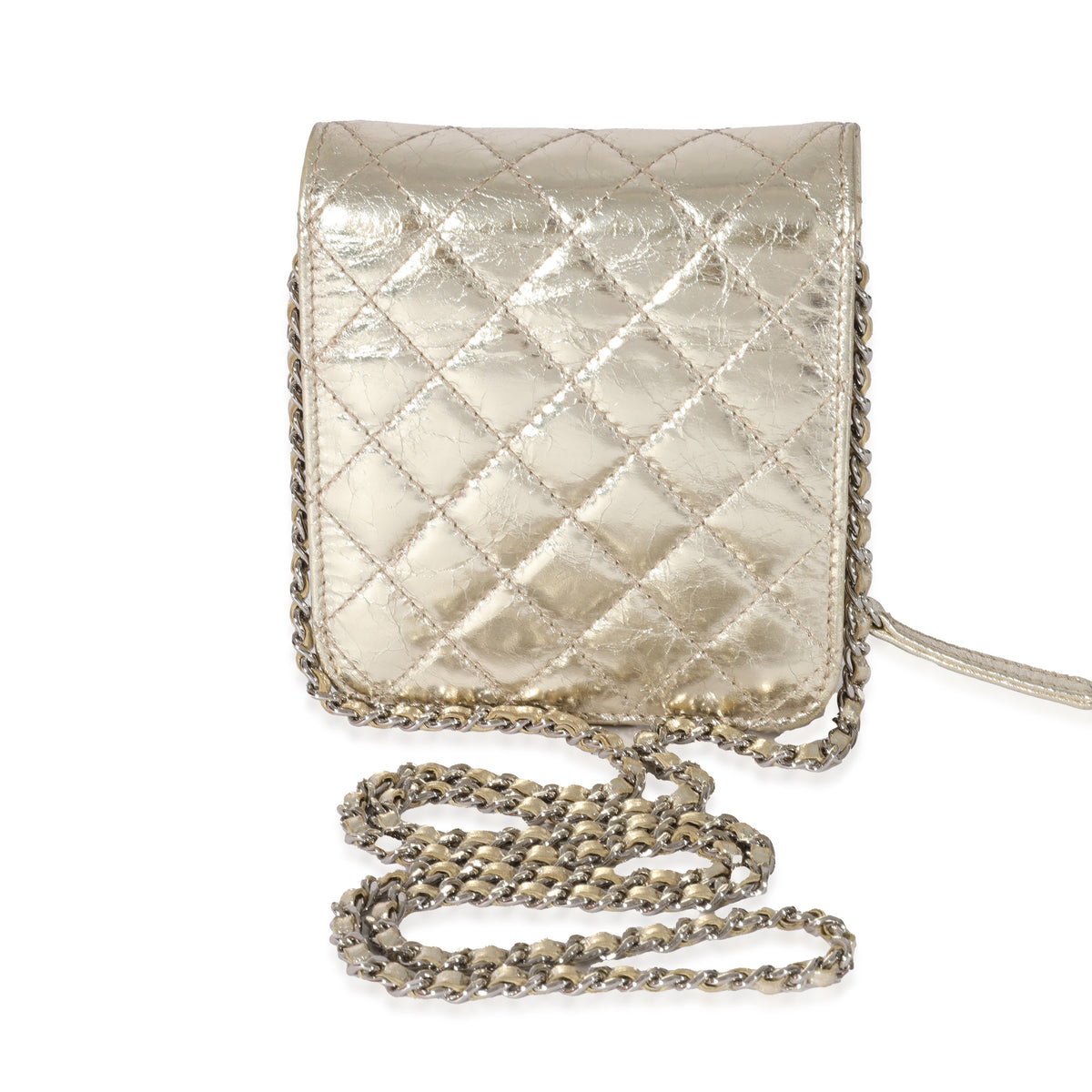 Chanel Gold Metallic Calfskin Clams Chain Wallet On Chain