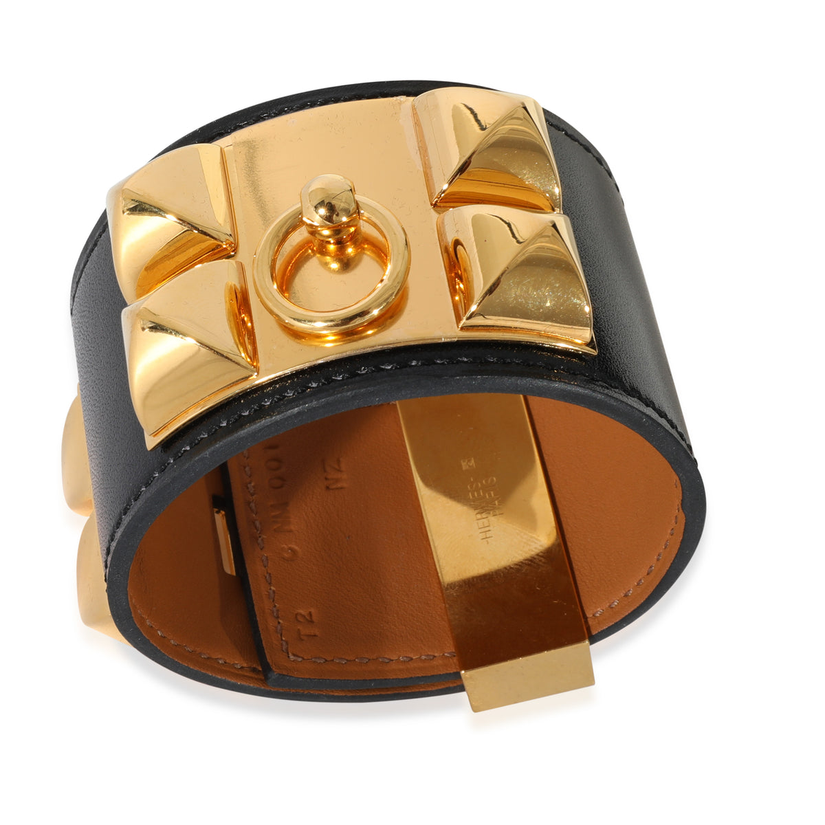 Hermes Collier De Chien Bracelet In Black Calfskin Gold Plated