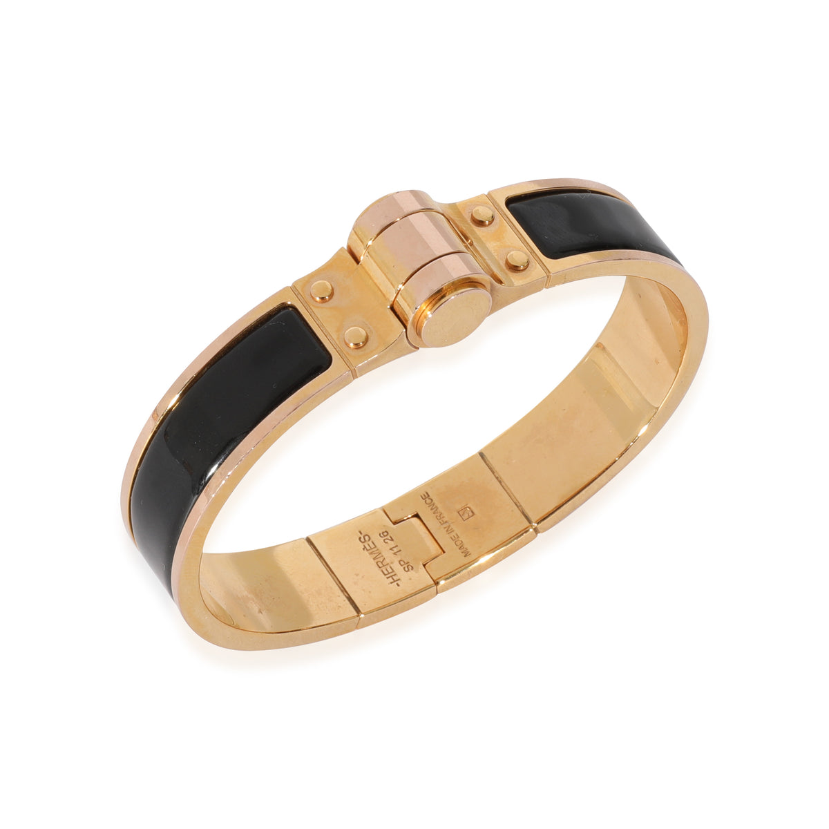 Hermes Charnaire Narrow Bracelet In Noir Gold Plated