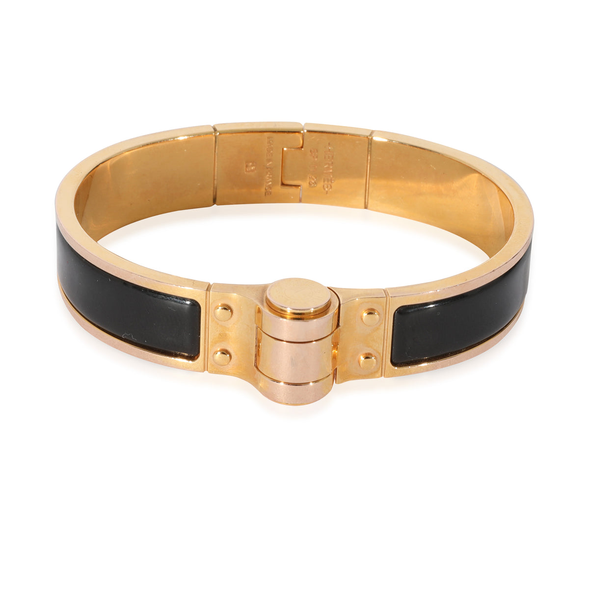 Hermes Charnaire Narrow Bracelet In Noir Gold Plated