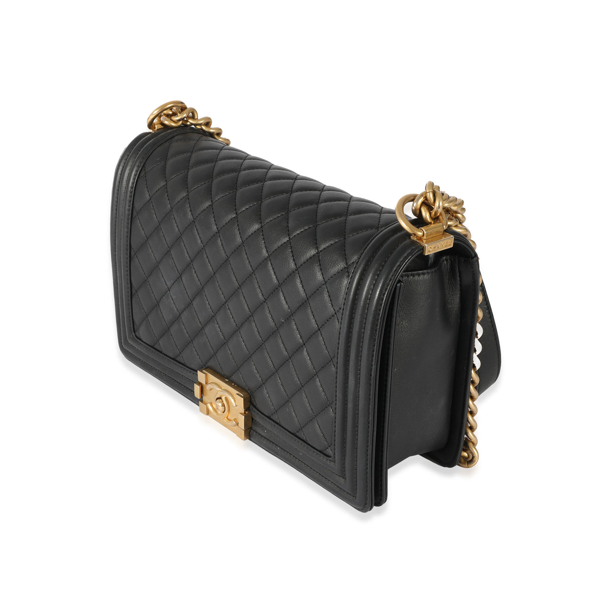 Chanel Black Quilted Lambskin Medium Boy Bag