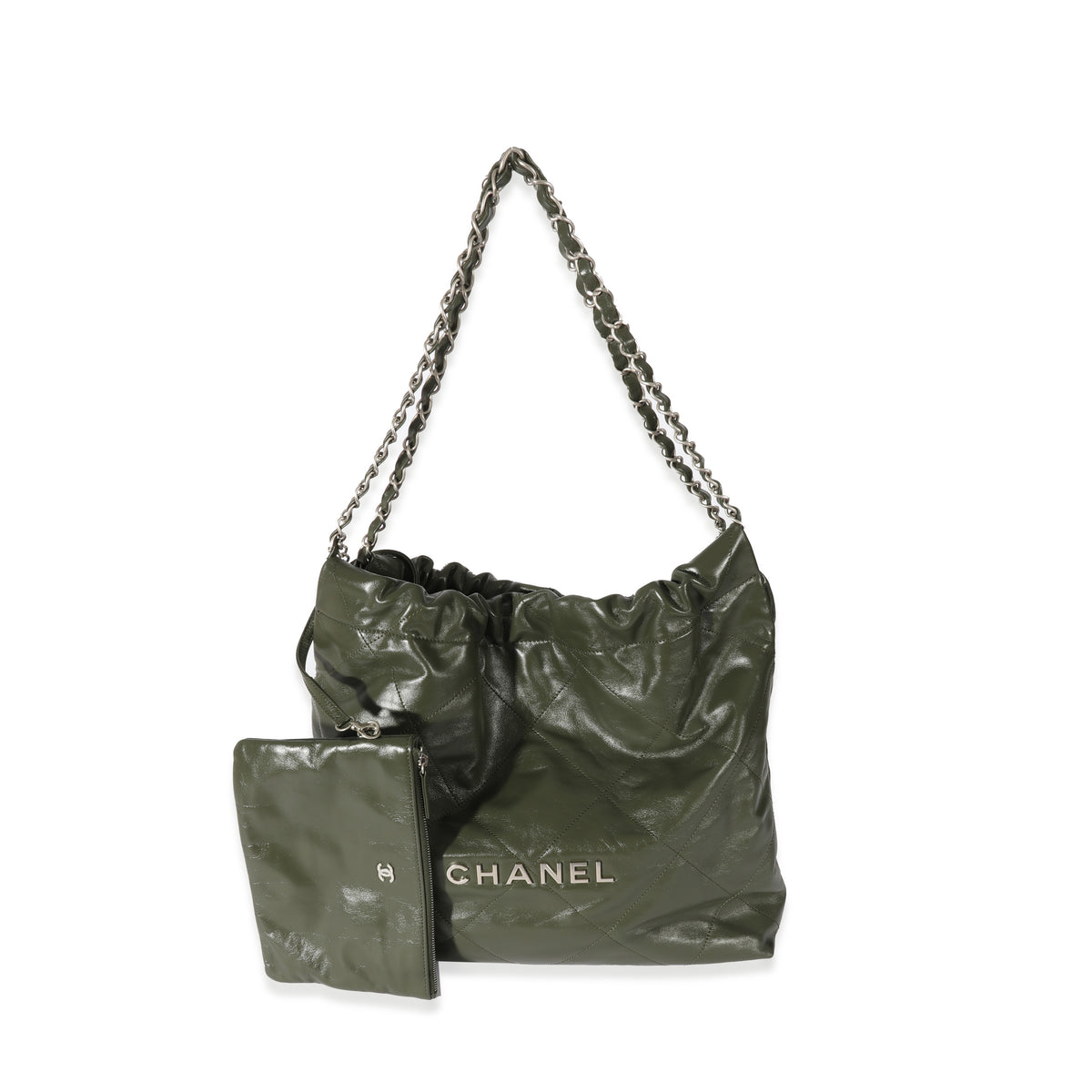 CHANEL Shiny Calfskin Quilted Small Chanel 22 Khaki 1134237