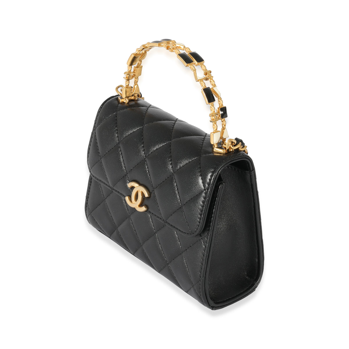 New CHANEL 23A BLACK Vanity Case Clutch Gold Chain PEARLS Evening  Minaudiere Bag