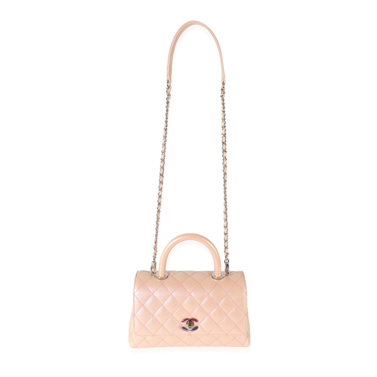 Chanel Pink Iridescent Quilted Caviar Coco Top Handle