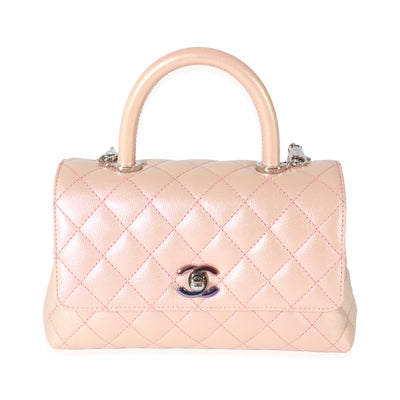 Chanel Pink Iridescent Quilted Caviar Coco Top Handle