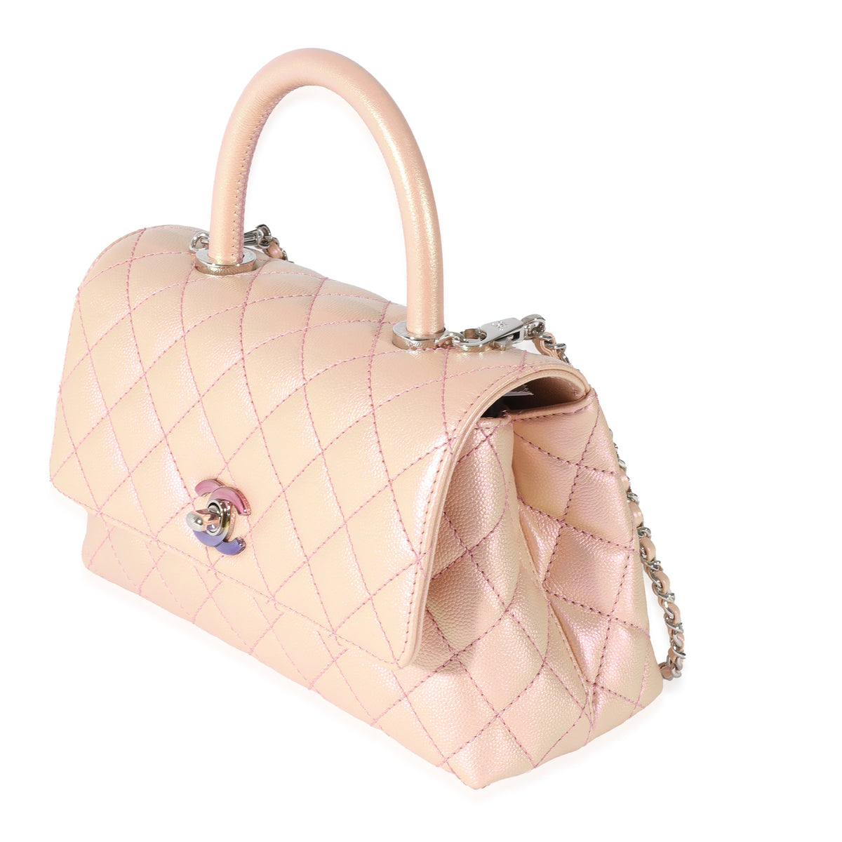 Chanel Iridescent Pink Quilted Caviar Coco Handle Bag Mini