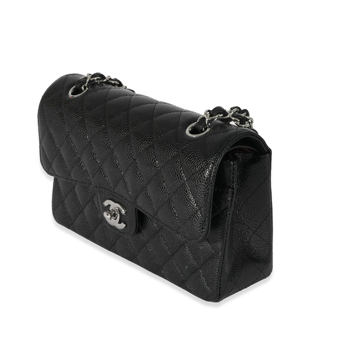Black Quilted Caviar Small Double Flap Silver Hardware, 2021-2022