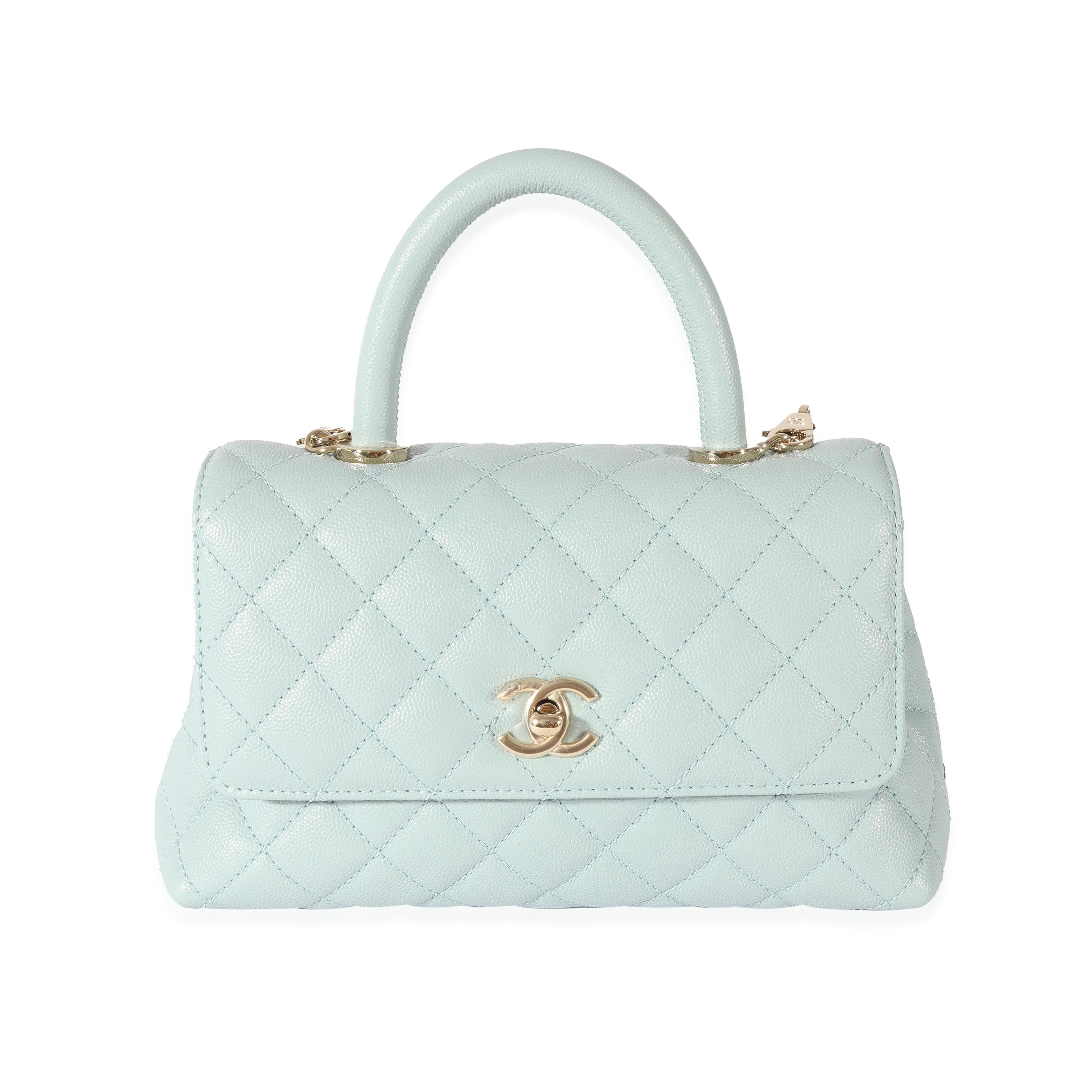 Chanel 22P Blue Quilted Caviar Small Coco Top Handle Flap