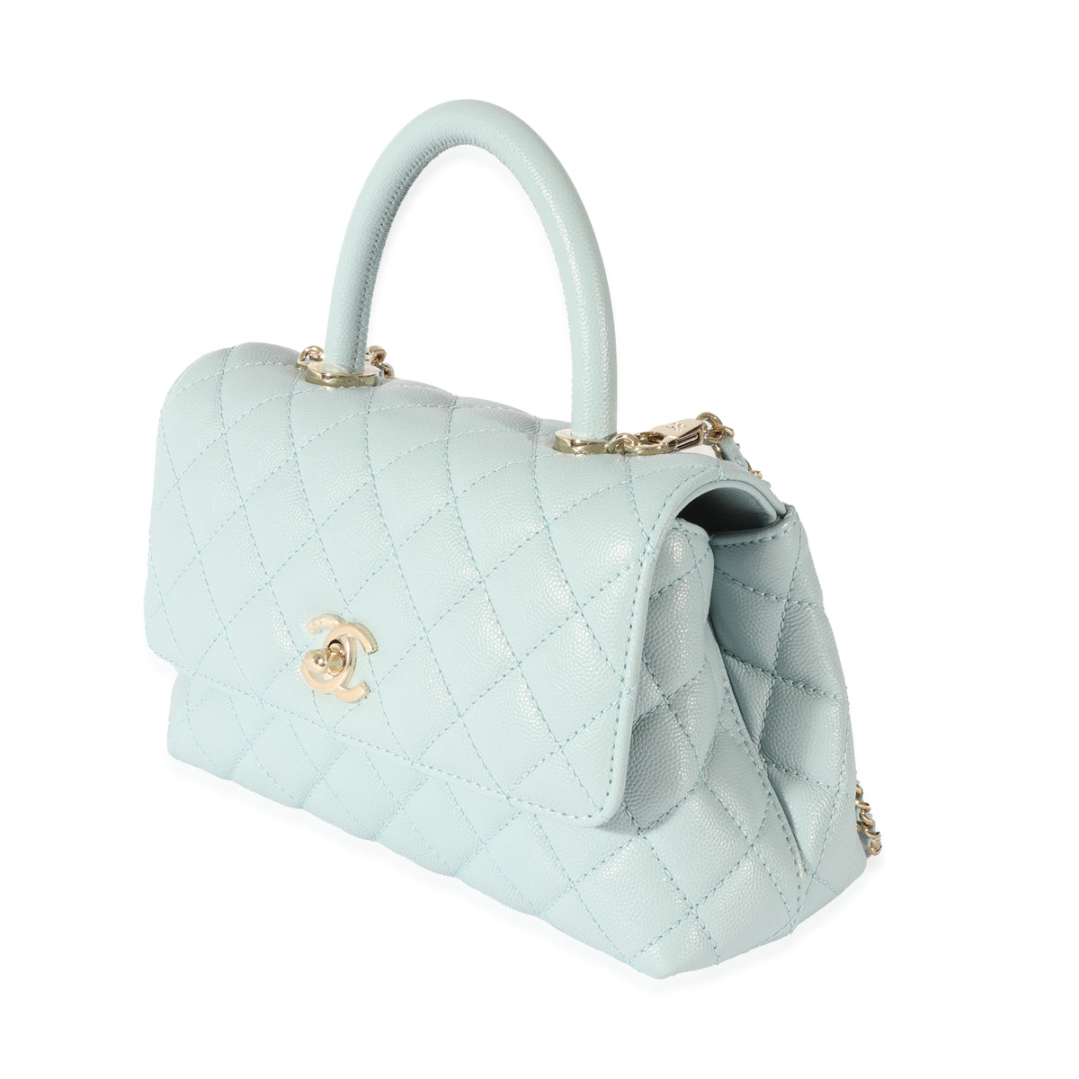 Chanel Mini Rectangular Flap with Top Handle Blue Lambskin Light Gold –  Madison Avenue Couture