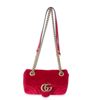 Gucci Red Matelassé Velvet Mini Marmont Shoulder Bag