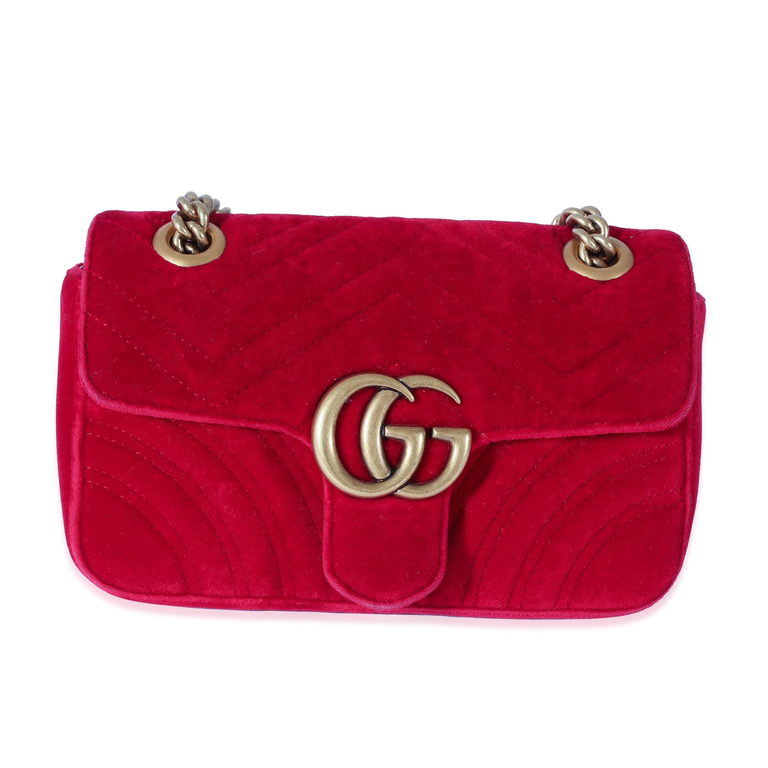 Gucci Red Matelassé Velvet Mini Marmont Shoulder Bag | myGemma