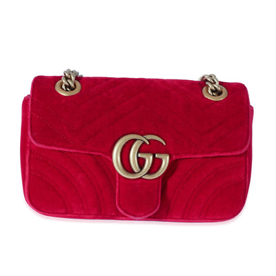 Gucci Red Matelassé Velvet Mini Marmont Shoulder Bag