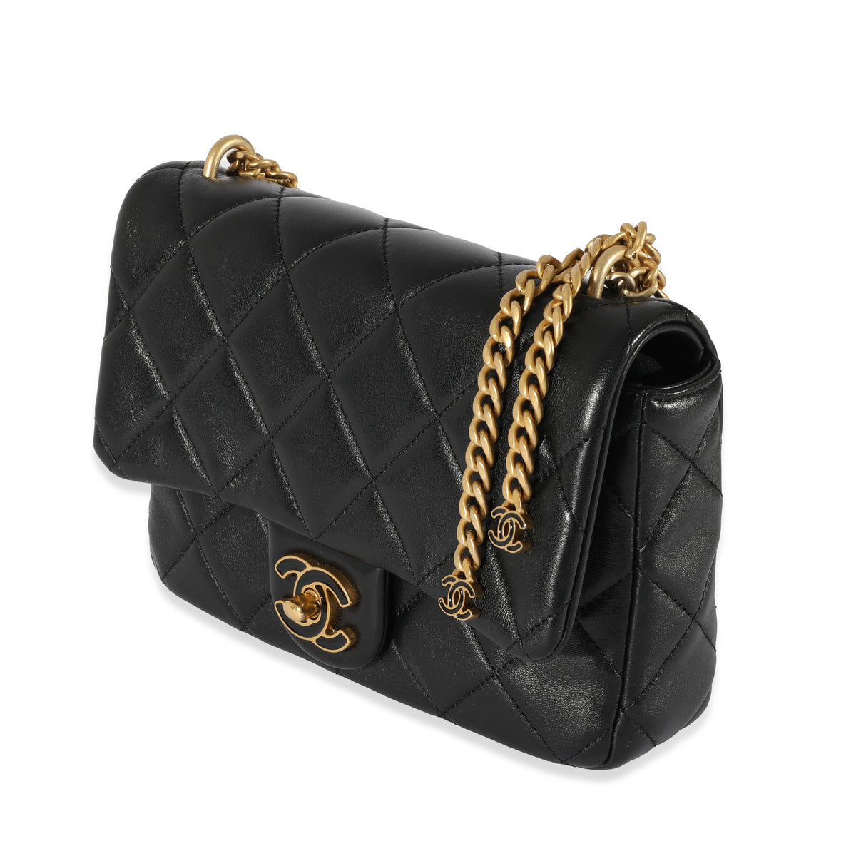 Chanel Black Quilted Lambskin Mini Flap Bag Gold And Enamel