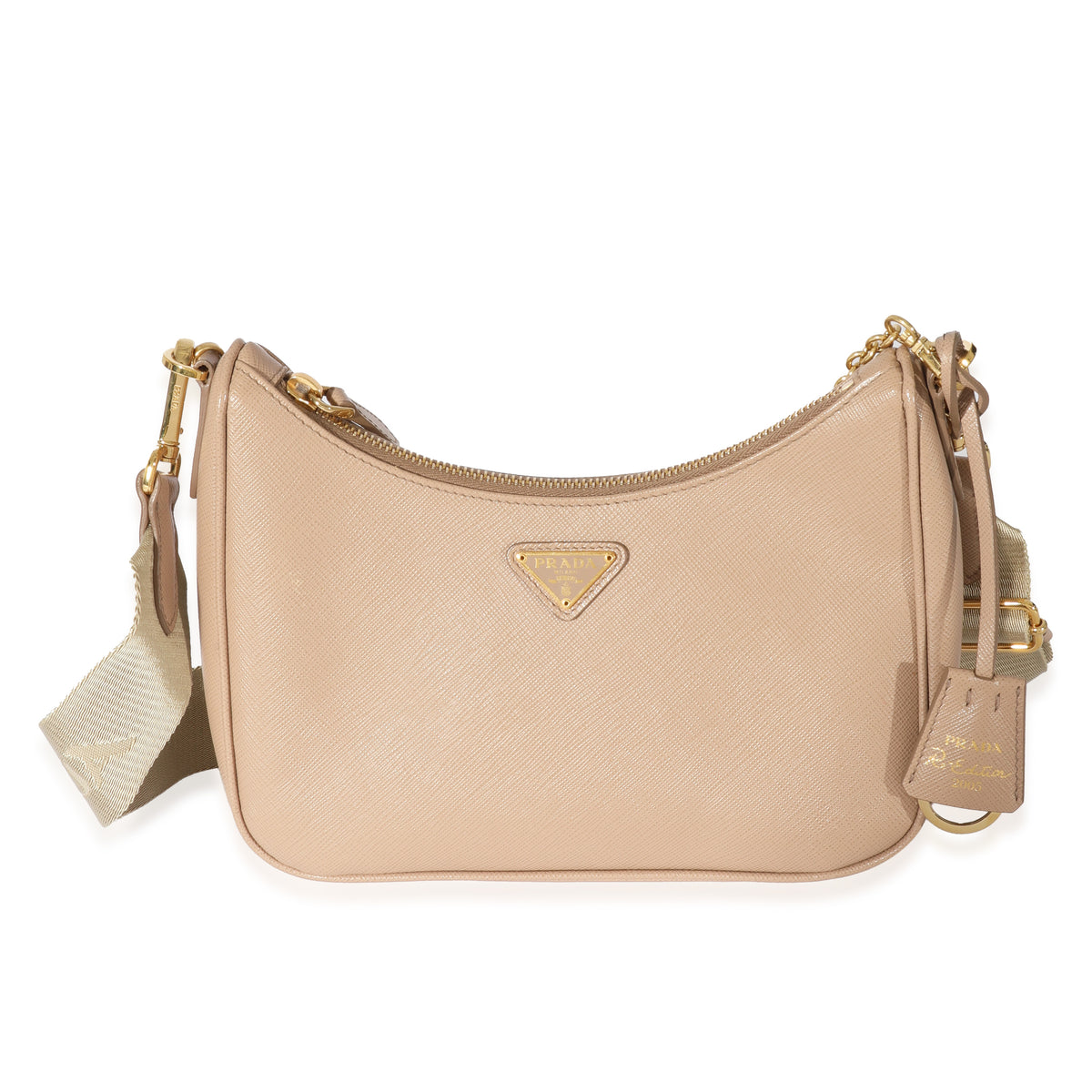 Prada Cameo Beige Saffiano and leather wallet with shoulder strap