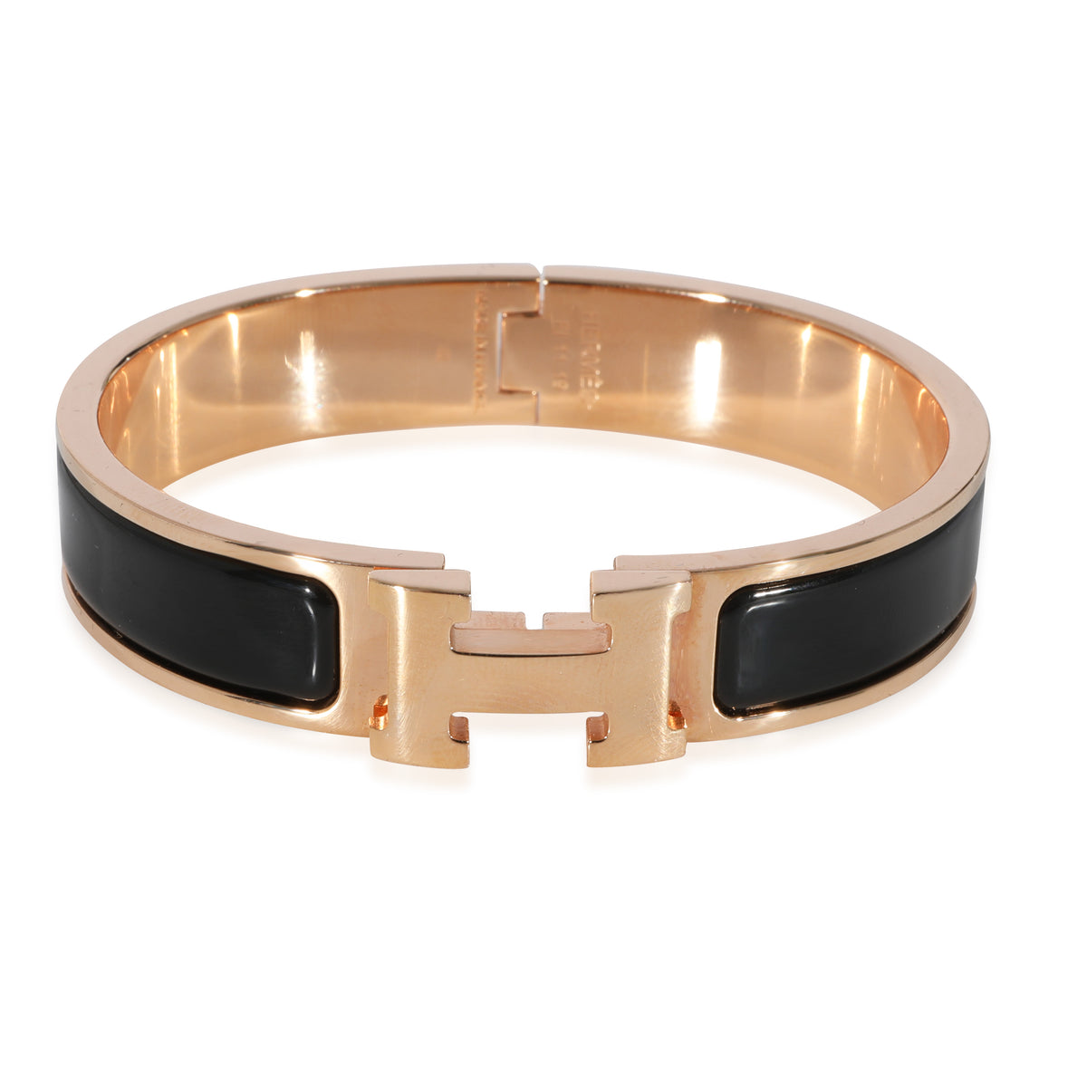 Hermes Clic H Narrow Bracelet, Noir, Rose Gold Plated