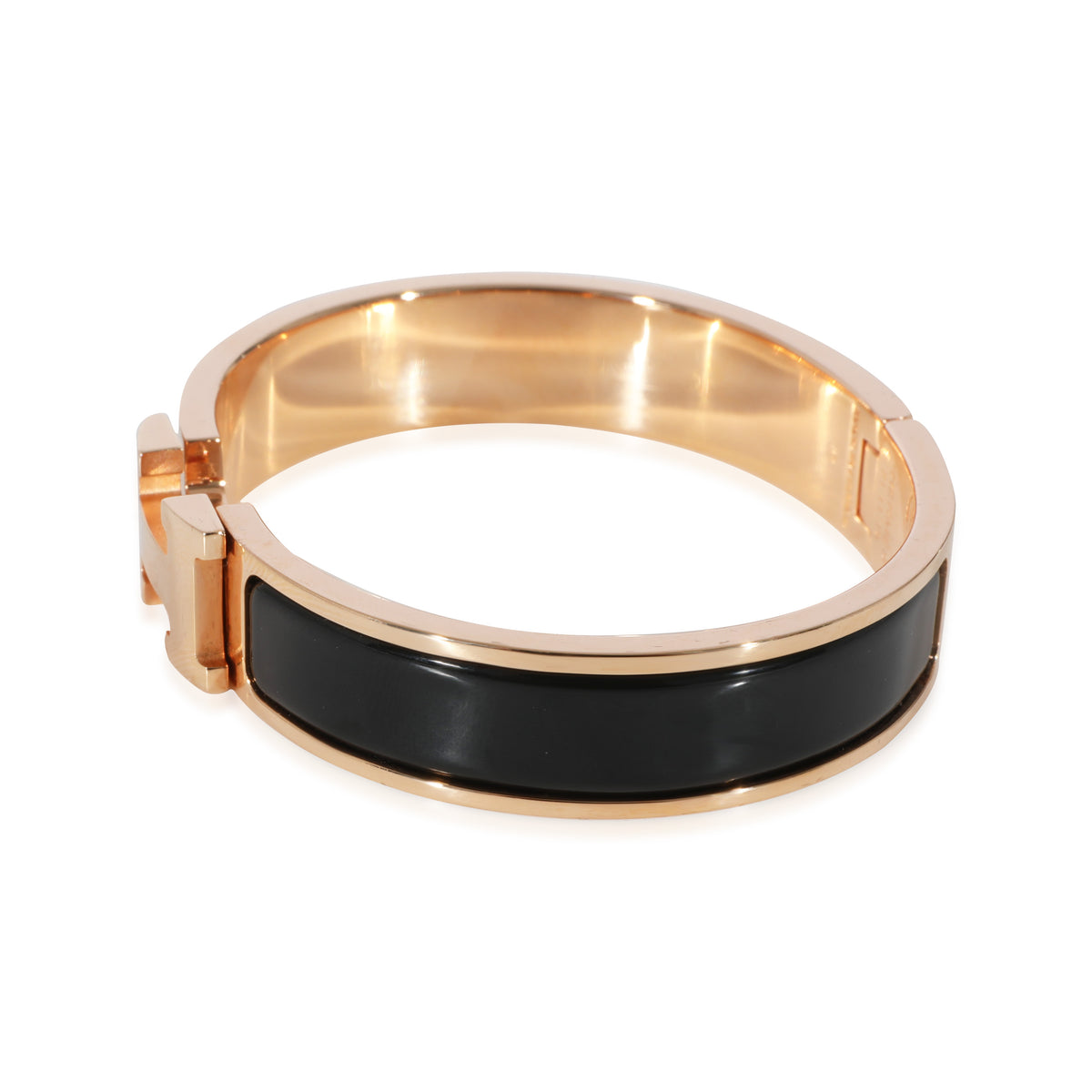 Hermes Clic H Narrow Bracelet, Noir, Rose Gold Plated