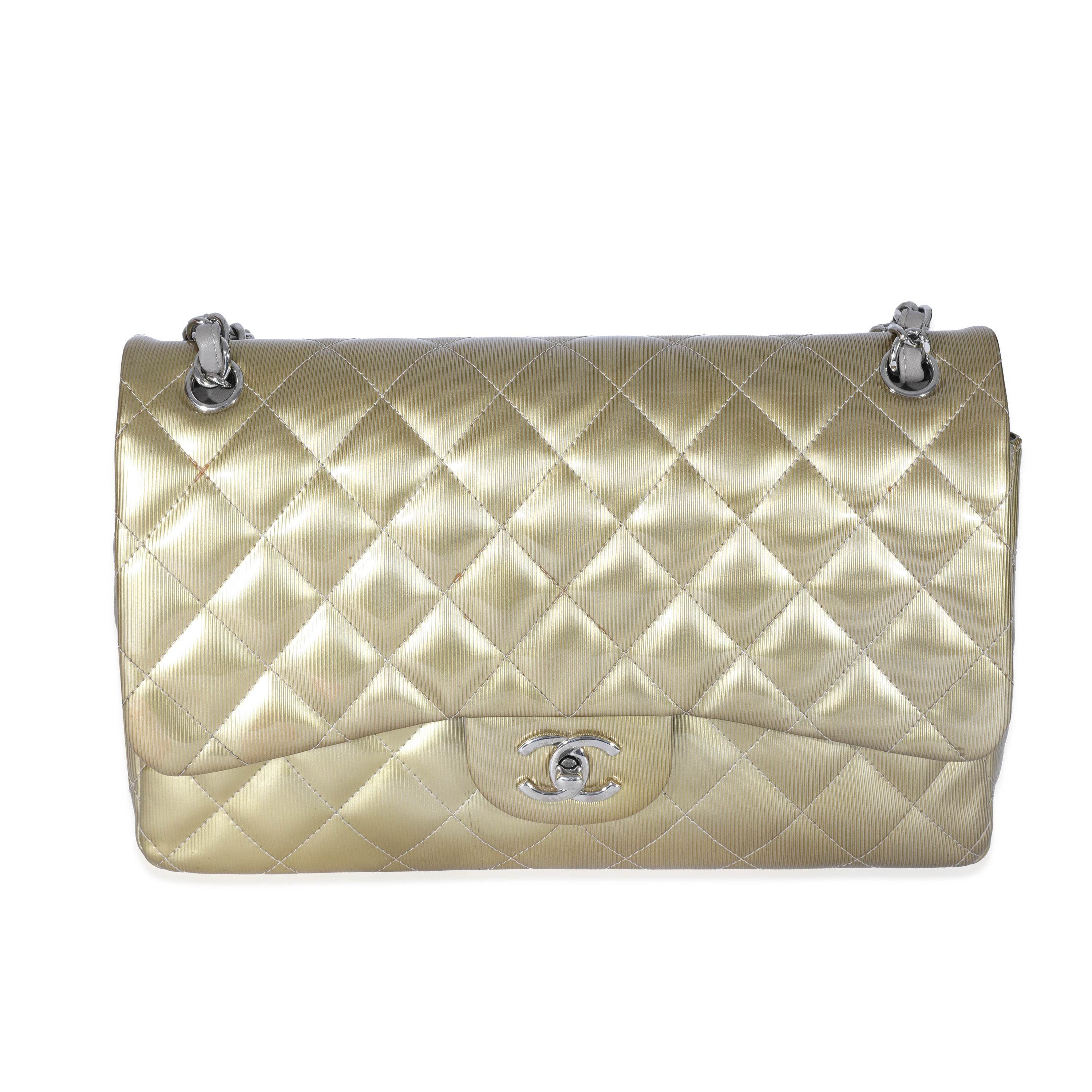 Chanel Gold Patent Stripe Jumbo Classic Flap Bag, myGemma, NZ