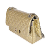 Chanel Gold Patent Stripe Jumbo Classic Flap Bag