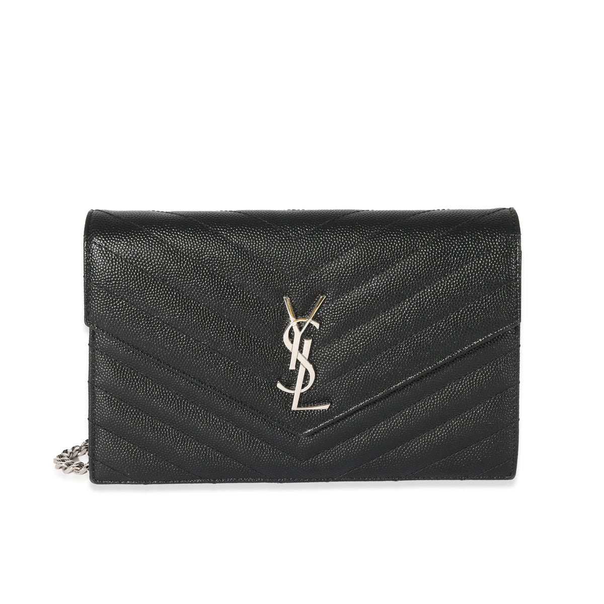 Saint Laurent Black Grain De Poudre Envelope Chain Wallet