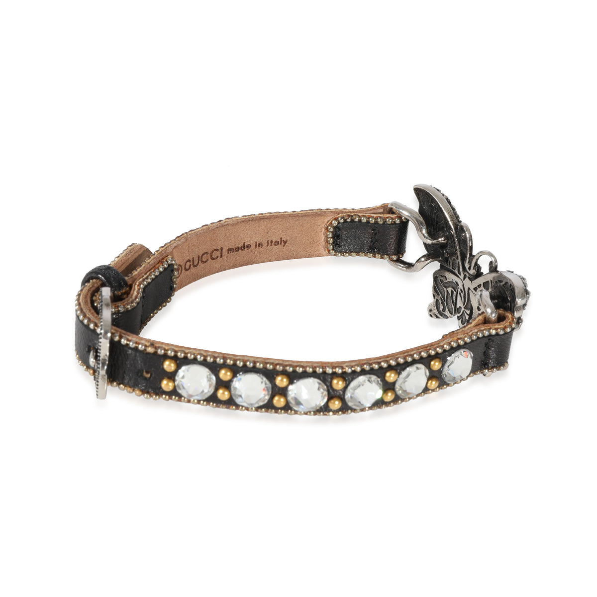 Gucci Leather & Crystal Butterfly Bracelet with Buckle Closure