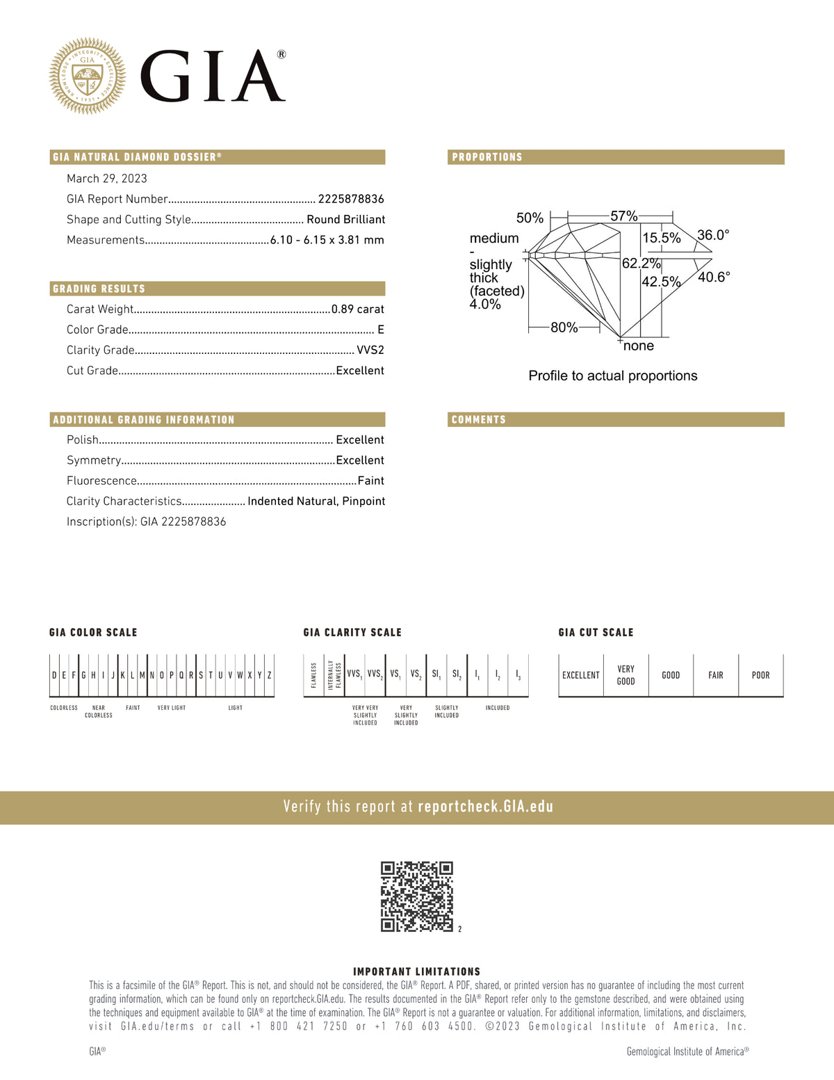 GIA Certified 0.89 Ct Round cut E VVS2 Loose Diamond