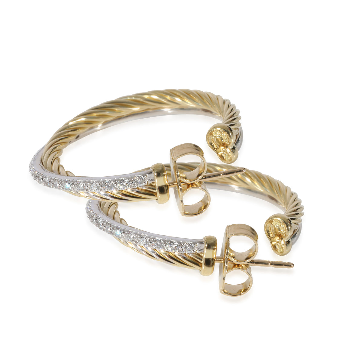 David Yurman Crossover Diamond Hoop Earring in 18k Gold/Sterling Silver