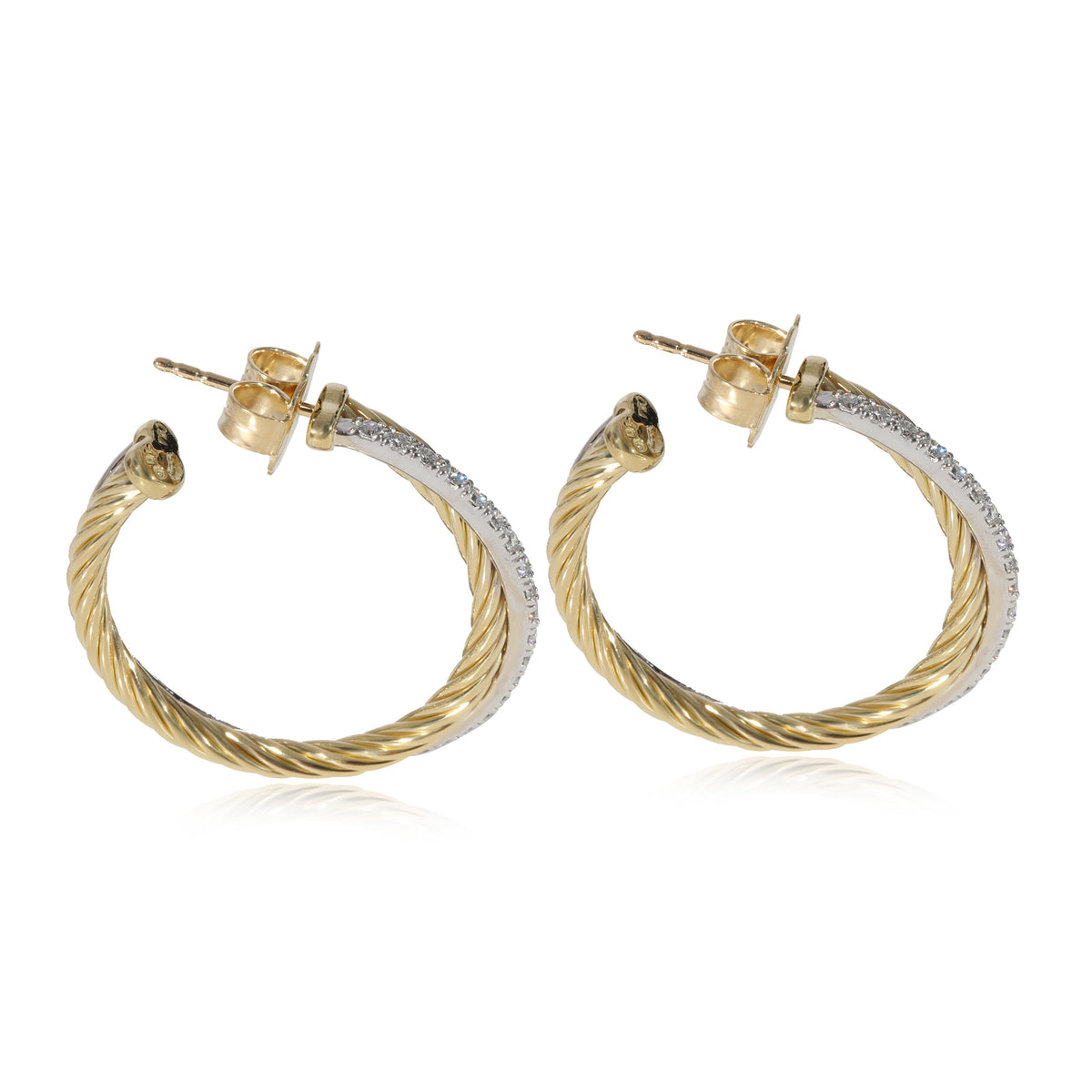 David Yurman Crossover Diamond Hoop Earring in 18k Gold/Sterling Silver