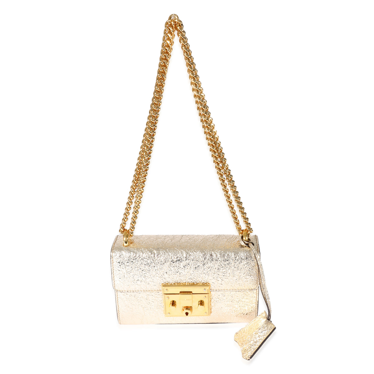 Gucci Gold Metallic Textured Leather Small Padlock Shoulder Bag