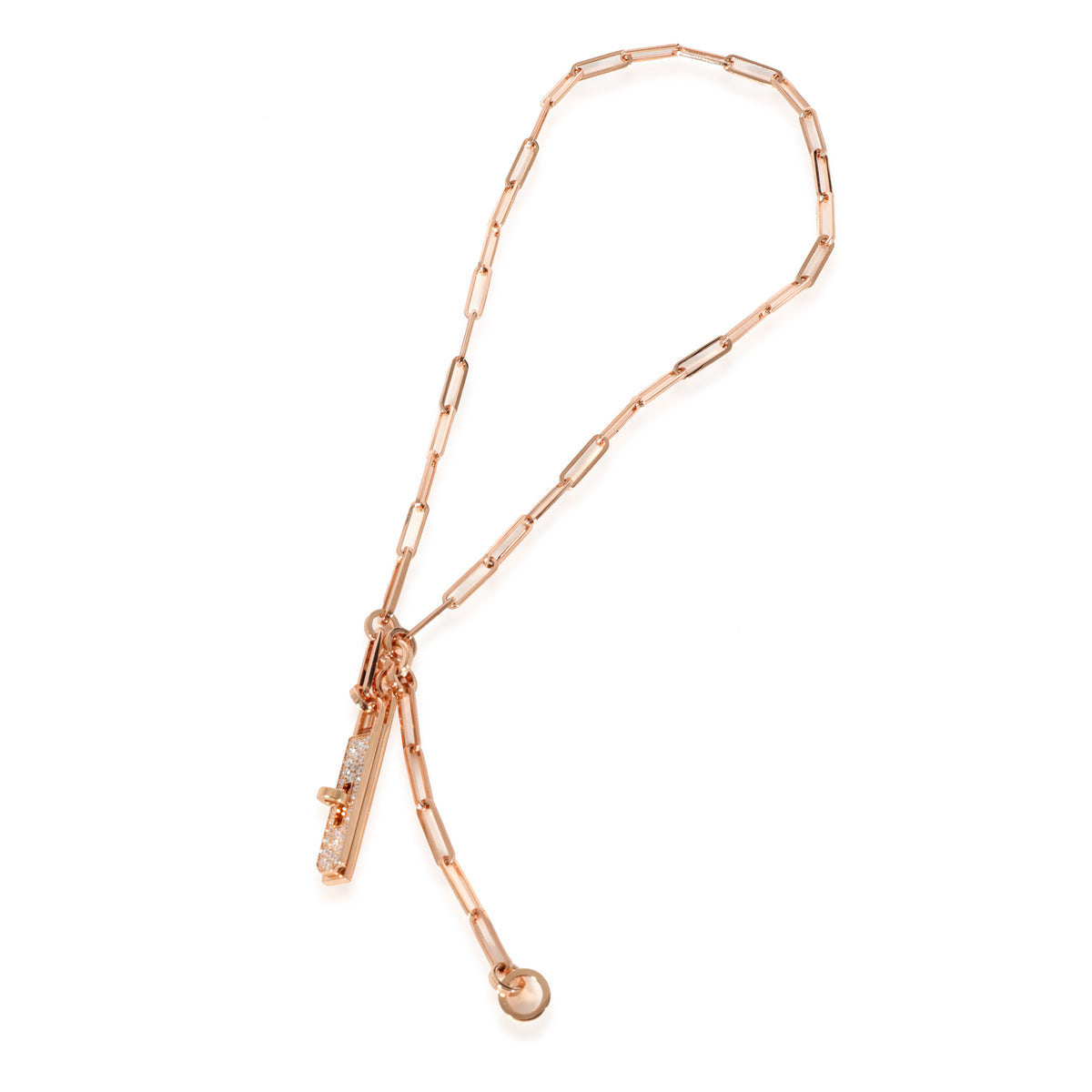 Hermes Kelly Chaine Lariat Necklace in 18k Rose Gold 0.62 CTW