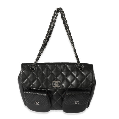 Chanel Vintage Black Quilted Lambskin Medium Multi Pocket Bag