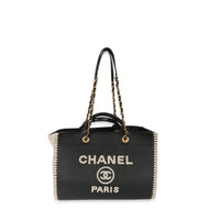 Chanel Chanel Black Leather Crochet Deauville Tote