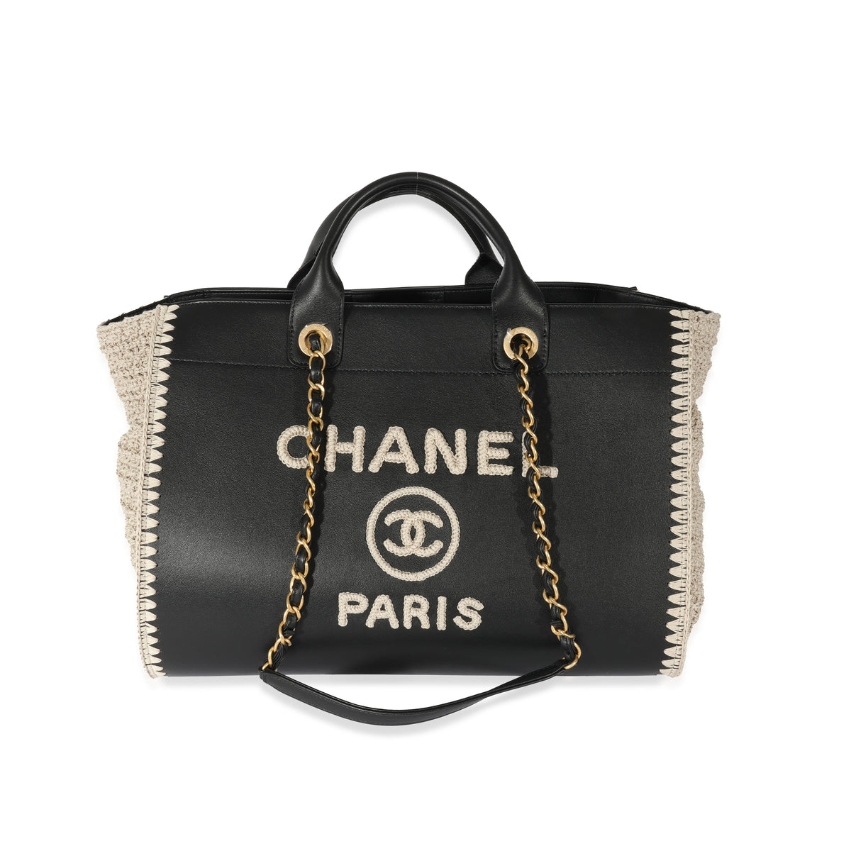 Chanel Chanel Black Leather Crochet Deauville Tote, myGemma