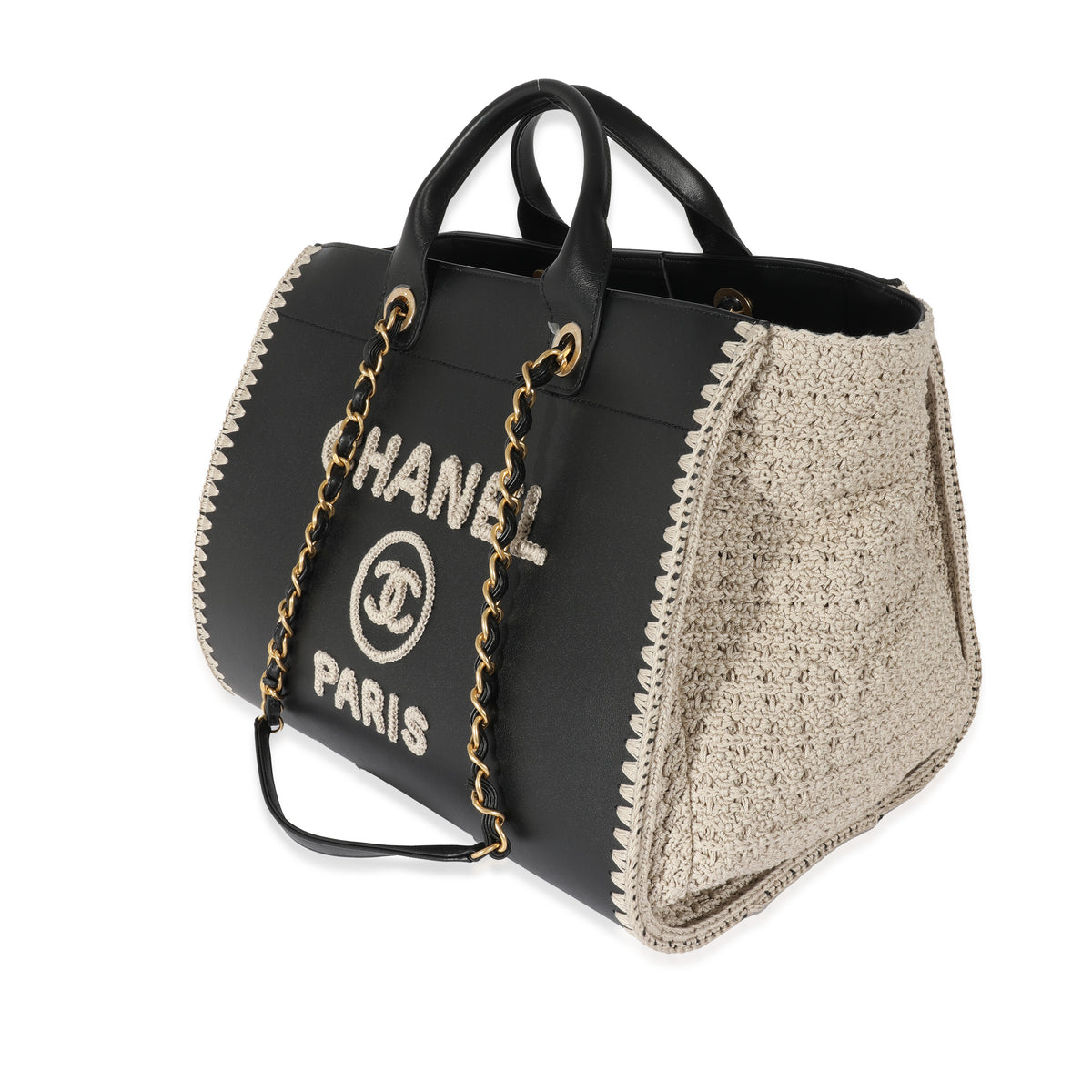 Chanel Chanel Black Leather Crochet Deauville Tote
